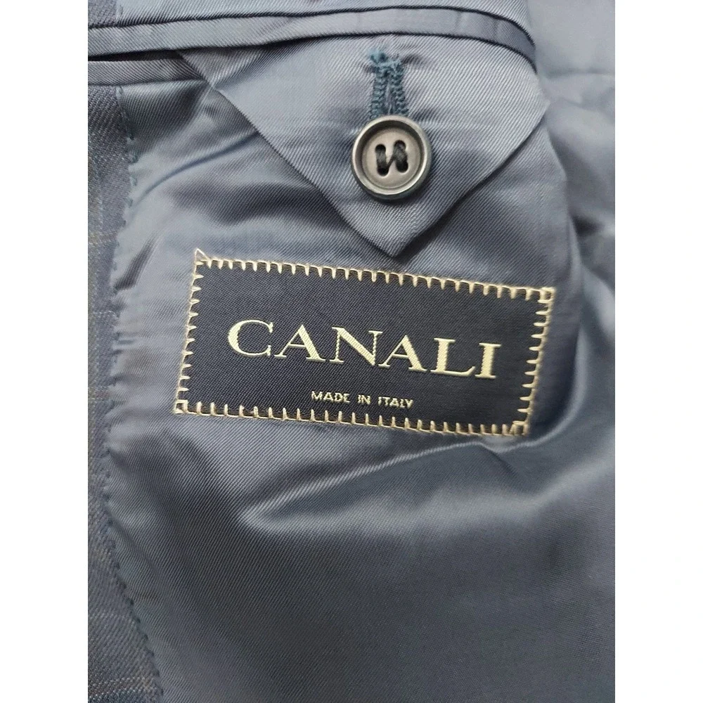 Canali Blazer Jacket Mens 46‎ R Blue 3 Button Plaid Made in Italy Wool Suit READ